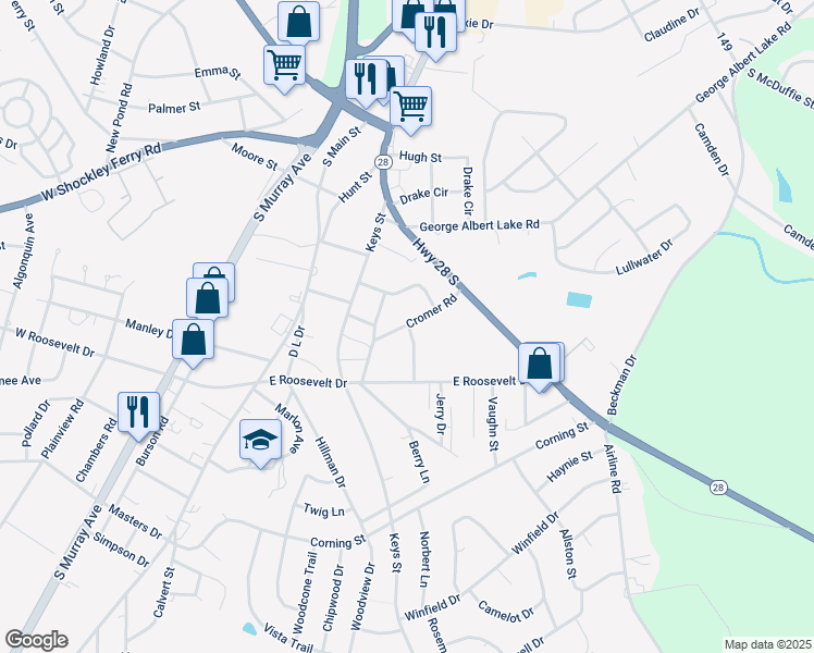 map of restaurants, bars, coffee shops, grocery stores, and more near Cromer Road in Homeland Park