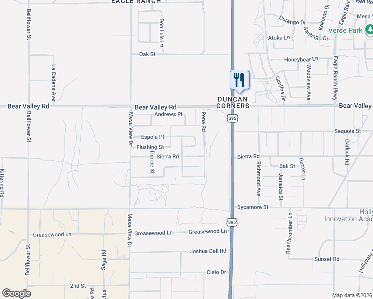 map of restaurants, bars, coffee shops, grocery stores, and more near 11937 Foster Place in Victorville