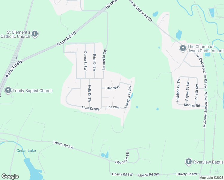 map of restaurants, bars, coffee shops, grocery stores, and more near 153 Lilac Way in Calhoun