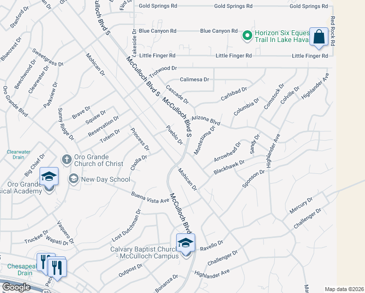 map of restaurants, bars, coffee shops, grocery stores, and more near 1391 McCulloch Blvd S in Lake Havasu City