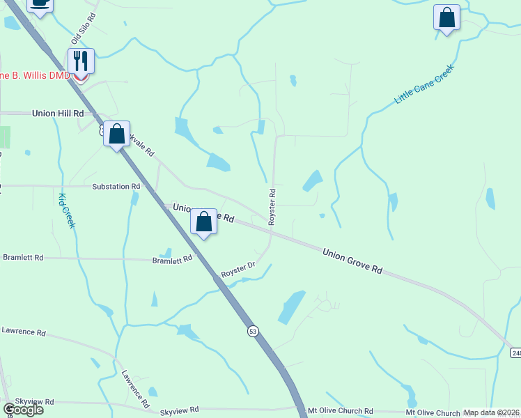 map of restaurants, bars, coffee shops, grocery stores, and more near 48 Rockvale Road in Union Grove
