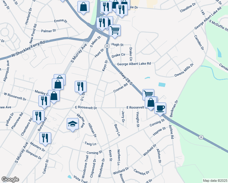 map of restaurants, bars, coffee shops, grocery stores, and more near Cromer Road in Homeland Park