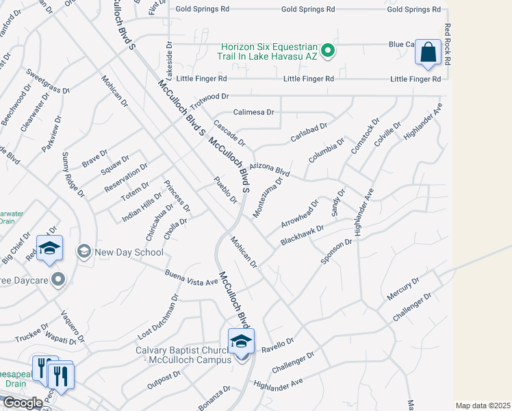 map of restaurants, bars, coffee shops, grocery stores, and more near 3916 Montezuma Dr in Lake Havasu City