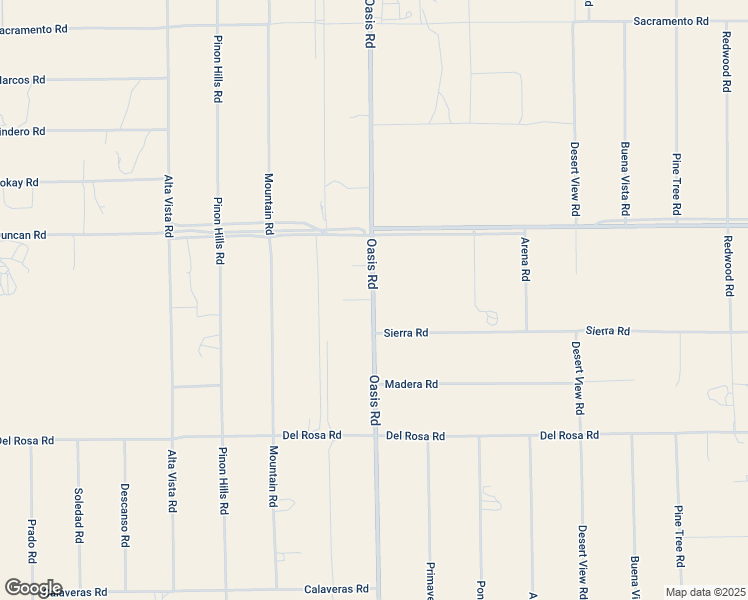 map of restaurants, bars, coffee shops, grocery stores, and more near Oasis Road in Pinon Hills
