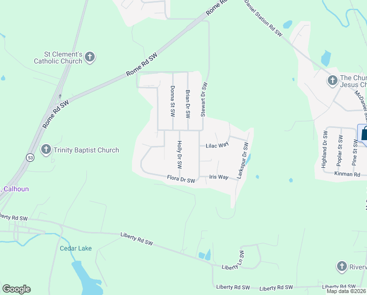 map of restaurants, bars, coffee shops, grocery stores, and more near 140 Holly Drive Southwest in Calhoun