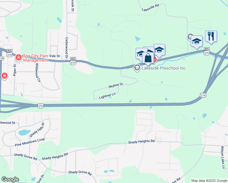 map of restaurants, bars, coffee shops, grocery stores, and more near 117 Lightner Lane in Hot Springs