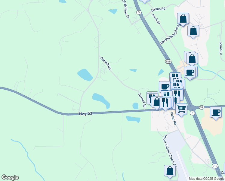 map of restaurants, bars, coffee shops, grocery stores, and more near 2264 Highway 53 in Jasper