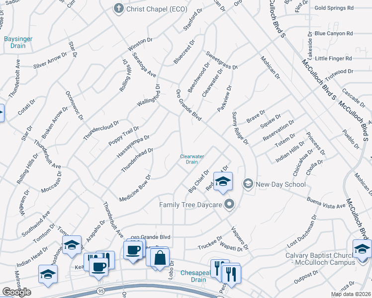 map of restaurants, bars, coffee shops, grocery stores, and more near 3456 Yavapai Drive in Lake Havasu City