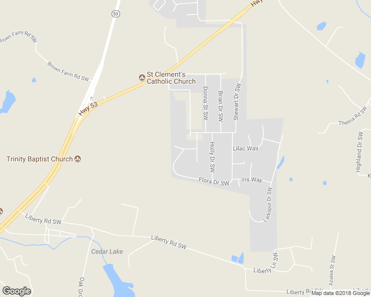 map of restaurants, bars, coffee shops, grocery stores, and more near Flora Drive Southwest in Calhoun