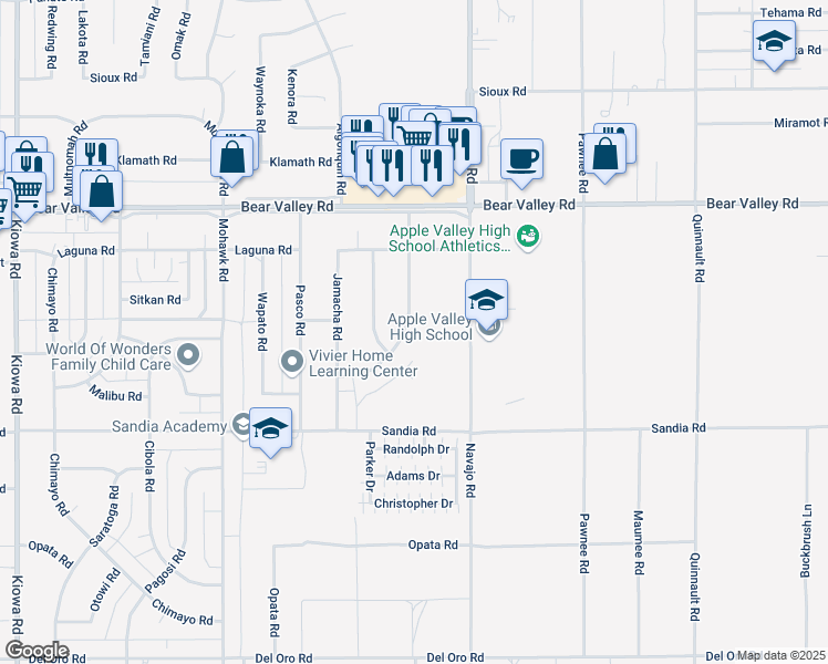 map of restaurants, bars, coffee shops, grocery stores, and more near 11885 Morning Star Road in Apple Valley