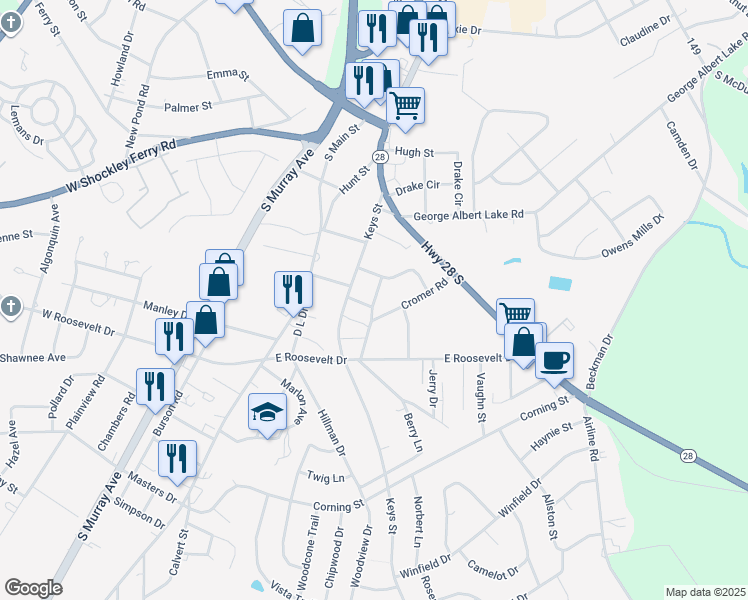 map of restaurants, bars, coffee shops, grocery stores, and more near 122 Rubin Avenue in Anderson