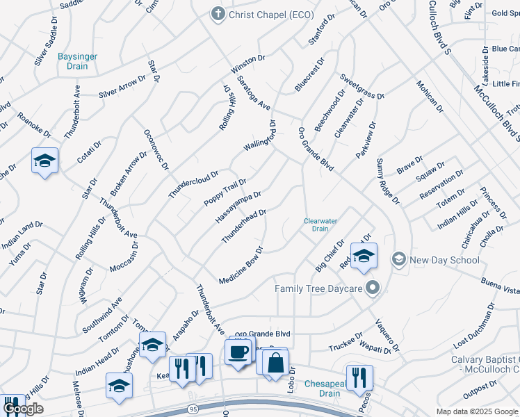 map of restaurants, bars, coffee shops, grocery stores, and more near 3405 Thunderhead Drive in Lake Havasu City