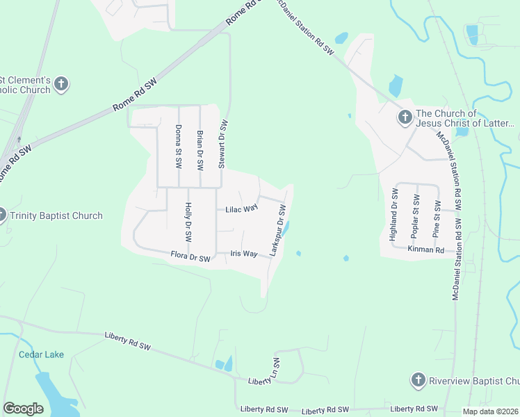 map of restaurants, bars, coffee shops, grocery stores, and more near 161 Lilac Way in Calhoun