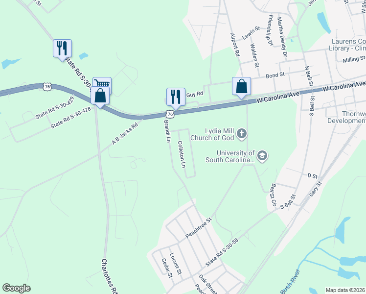 map of restaurants, bars, coffee shops, grocery stores, and more near 312 Dillon Drive in Clinton