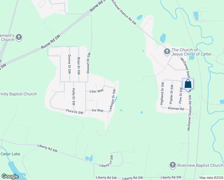 map of restaurants, bars, coffee shops, grocery stores, and more near 201 Larkspur Drive Southwest in Calhoun