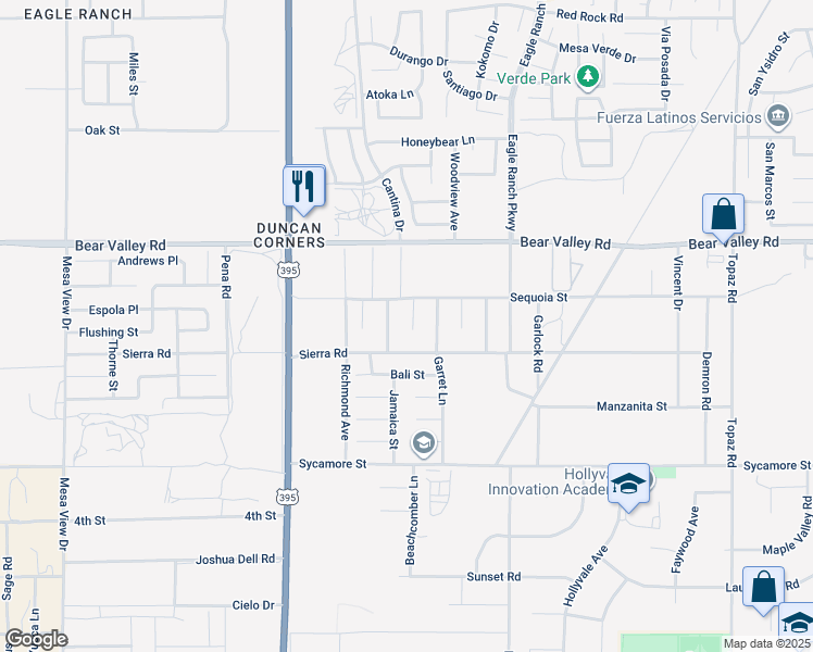 map of restaurants, bars, coffee shops, grocery stores, and more near 11958 Russell Court in Victorville