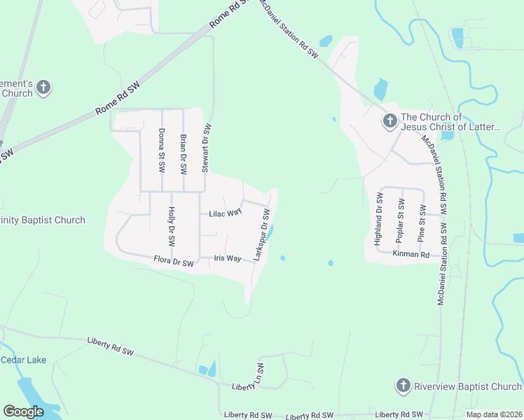 map of restaurants, bars, coffee shops, grocery stores, and more near 201 Larkspur Drive Southwest in Calhoun
