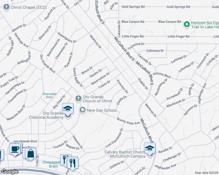 map of restaurants, bars, coffee shops, grocery stores, and more near 3726 Indian Hills Drive in Lake Havasu City