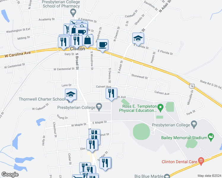 map of restaurants, bars, coffee shops, grocery stores, and more near 300 Calvert Avenue in Clinton