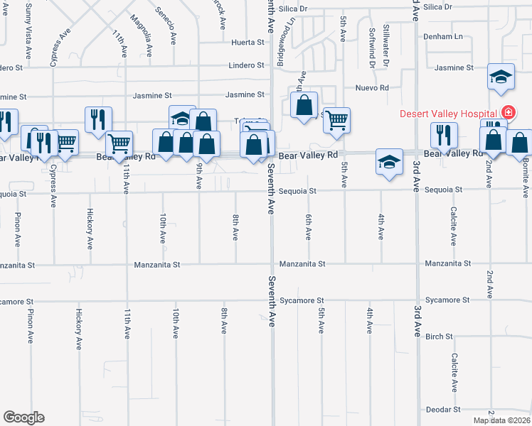 map of restaurants, bars, coffee shops, grocery stores, and more near 11969 Seventh Avenue in Hesperia