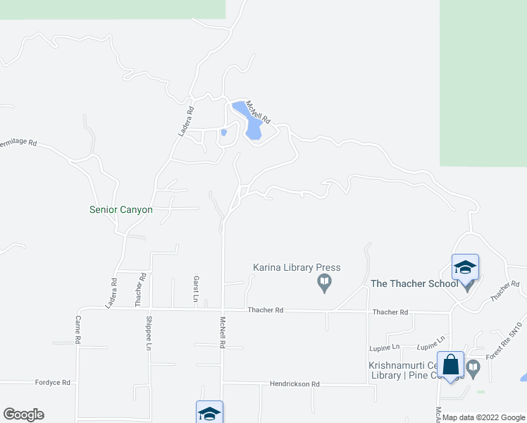 map of restaurants, bars, coffee shops, grocery stores, and more near 2102 McNell Road in Ojai