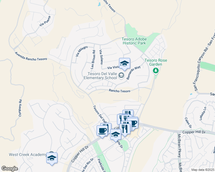 map of restaurants, bars, coffee shops, grocery stores, and more near 24014 Joshua Drive in Santa Clarita