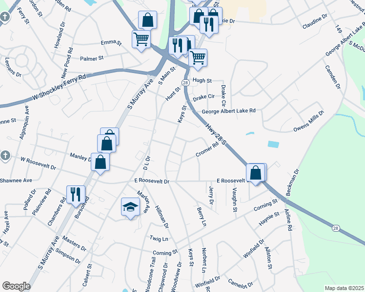 map of restaurants, bars, coffee shops, grocery stores, and more near 126 Rubin Avenue in Anderson