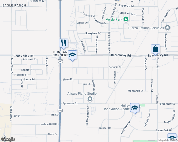 map of restaurants, bars, coffee shops, grocery stores, and more near 11977 Russell Court in Victorville