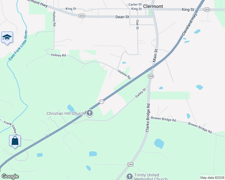 map of restaurants, bars, coffee shops, grocery stores, and more near 5923 Cleveland Highway in Clermont