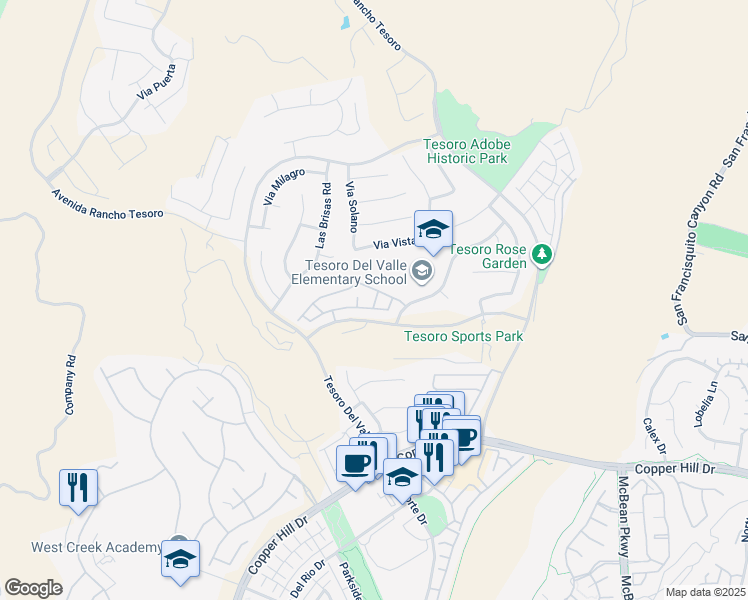 map of restaurants, bars, coffee shops, grocery stores, and more near 29119 Sundance Lane in Santa Clarita