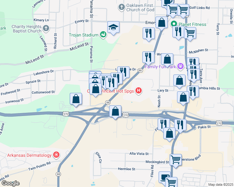 map of restaurants, bars, coffee shops, grocery stores, and more near 1440 Higdon Ferry Road in Hot Springs