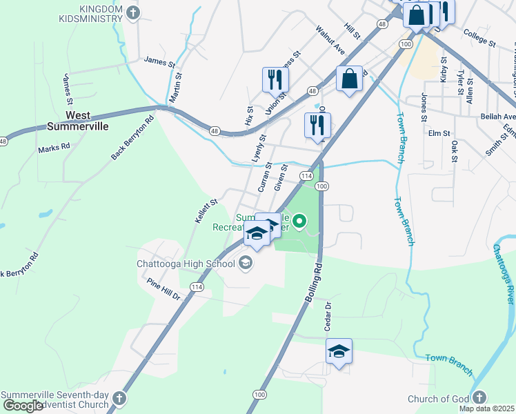 map of restaurants, bars, coffee shops, grocery stores, and more near 46 Turner Street in Summerville