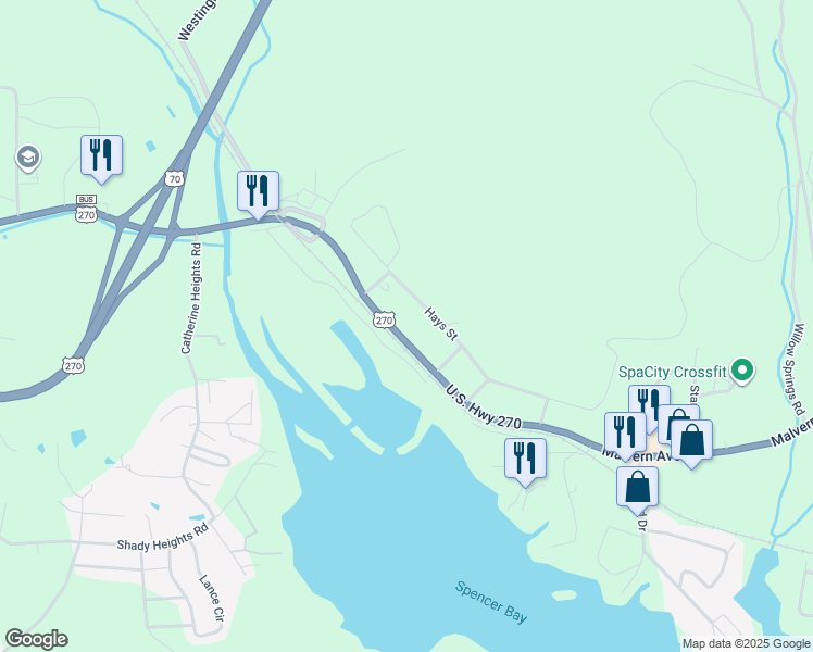 map of restaurants, bars, coffee shops, grocery stores, and more near 3349 Malvern Avenue in Hot Springs