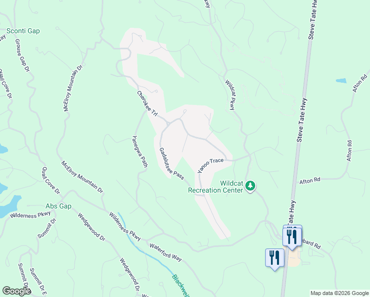 map of restaurants, bars, coffee shops, grocery stores, and more near Ahyoka Knoll in Dawson County