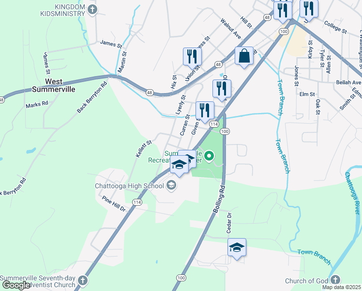 map of restaurants, bars, coffee shops, grocery stores, and more near 46 Turner Street in Summerville