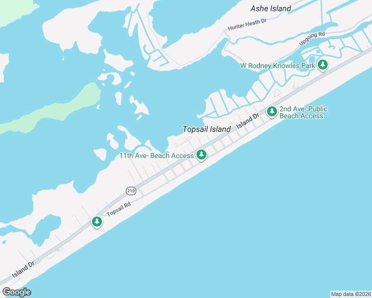 map of restaurants, bars, coffee shops, grocery stores, and more near 63 Bermuda Landing Place in North Topsail Beach