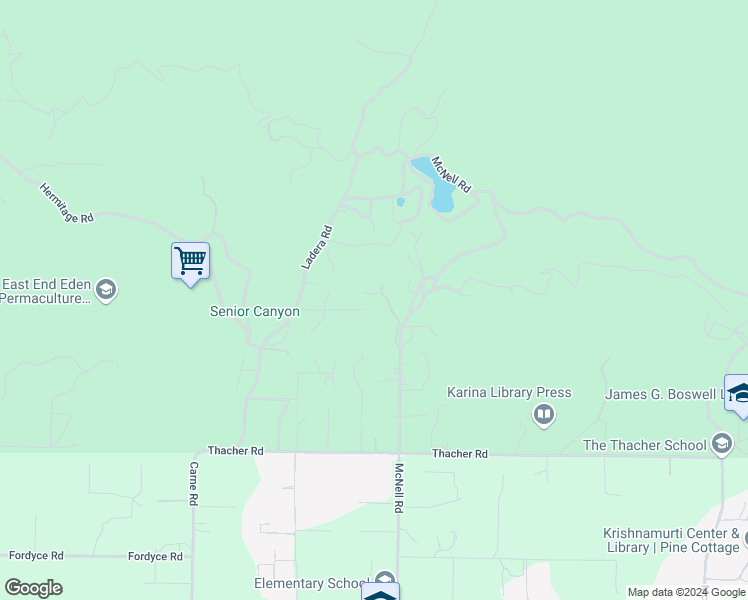 map of restaurants, bars, coffee shops, grocery stores, and more near 2125 McNell Road in Ojai