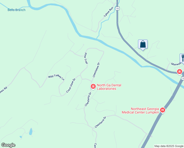 map of restaurants, bars, coffee shops, grocery stores, and more near 91 Chestatee Drive in Dahlonega