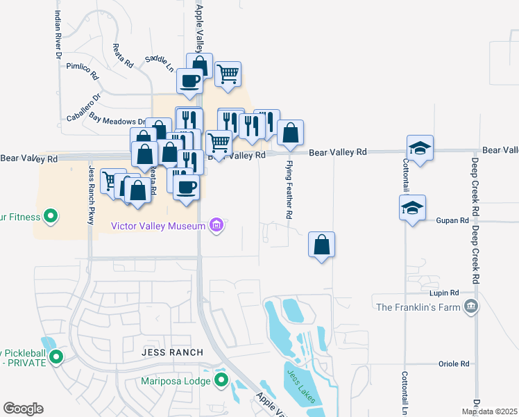 map of restaurants, bars, coffee shops, grocery stores, and more near Westmont Drive in Apple Valley