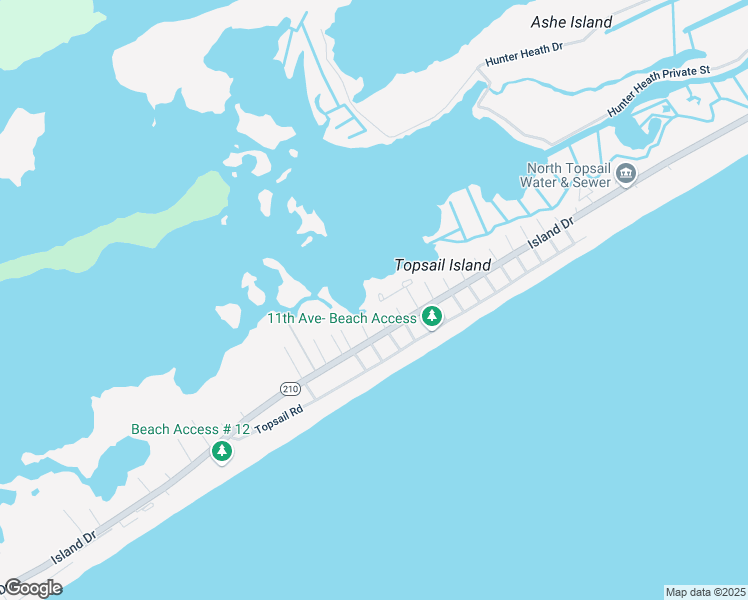map of restaurants, bars, coffee shops, grocery stores, and more near 43 Bermuda Landing Place in North Topsail Beach