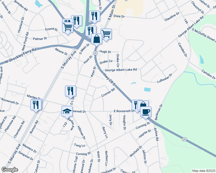 map of restaurants, bars, coffee shops, grocery stores, and more near 309 Adams Avenue in Anderson