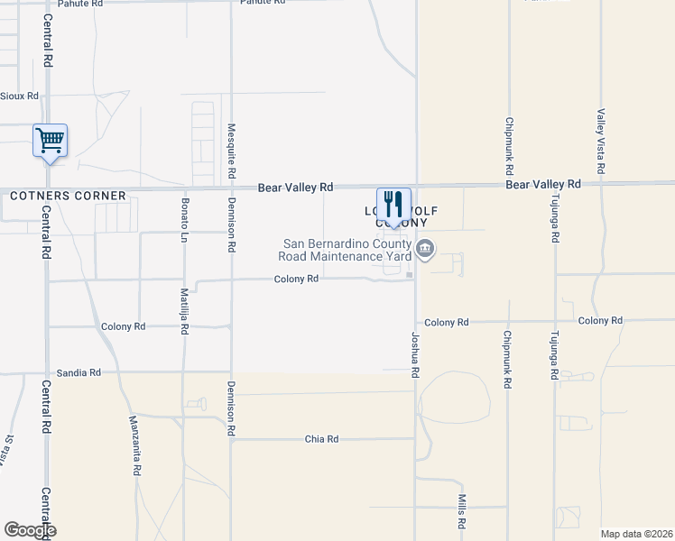 map of restaurants, bars, coffee shops, grocery stores, and more near 23124 Las Piedras Road in Apple Valley