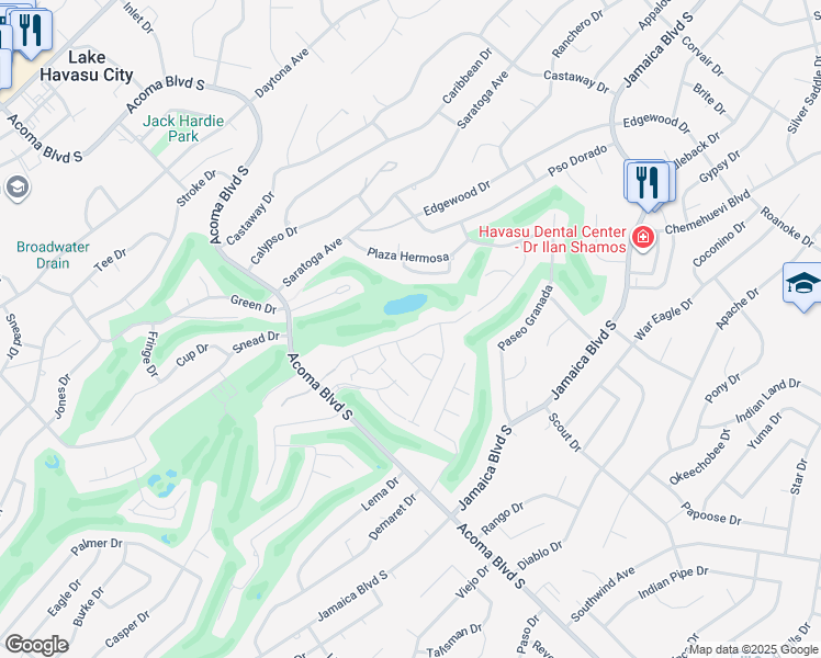 map of restaurants, bars, coffee shops, grocery stores, and more near 470 Acoma Boulevard South in Lake Havasu City