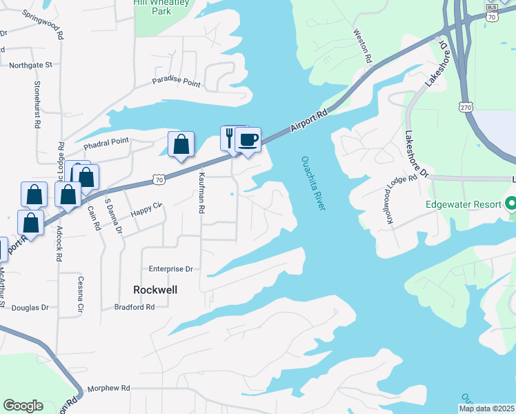 map of restaurants, bars, coffee shops, grocery stores, and more near 100 Nautical Bay in Hot Springs