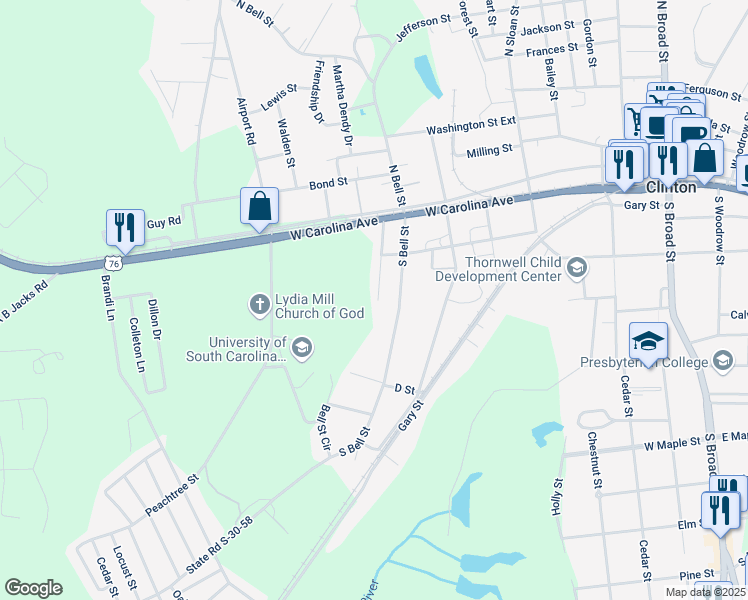 map of restaurants, bars, coffee shops, grocery stores, and more near 214 Tribble Street in Clinton