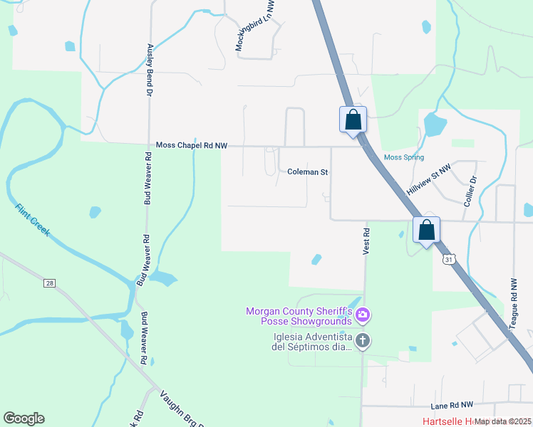 map of restaurants, bars, coffee shops, grocery stores, and more near 1506 Marks Dr NW in Hartselle
