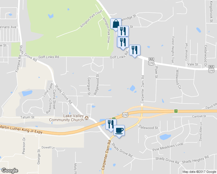 map of restaurants, bars, coffee shops, grocery stores, and more near 110 Glenridge Court in Hot Springs