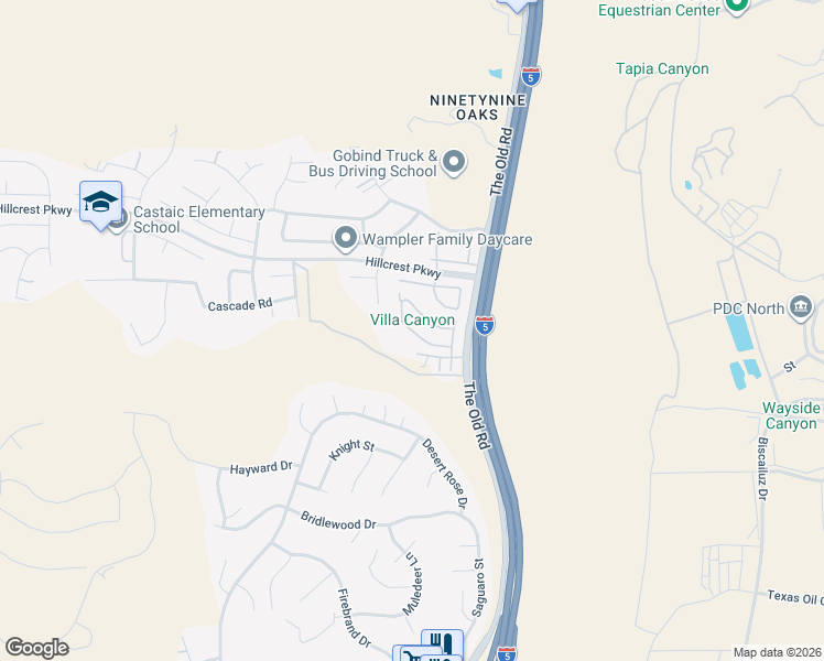 map of restaurants, bars, coffee shops, grocery stores, and more near 27717 Elkwood Lane in Castaic