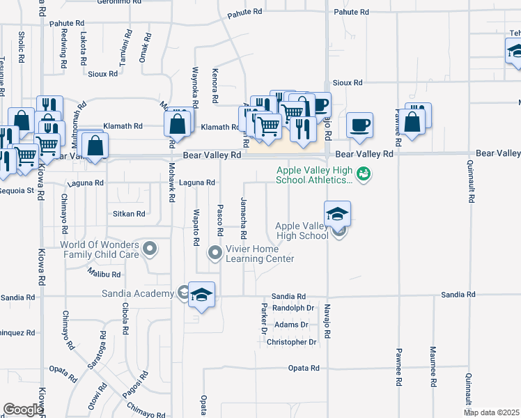 map of restaurants, bars, coffee shops, grocery stores, and more near 11940 Running Deer Road in Apple Valley