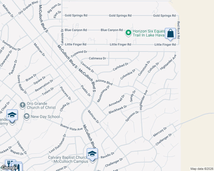 map of restaurants, bars, coffee shops, grocery stores, and more near 3999 Montezuma Drive in Lake Havasu City